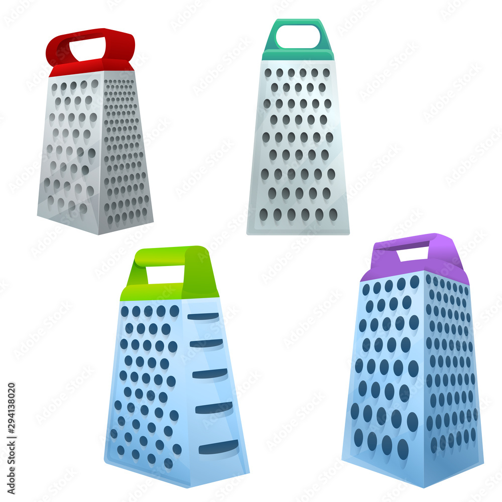 Grater icons set. Cartoon set of grater vector icons for web design