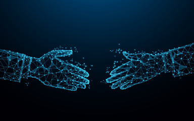 Aufkleber - business handshake from lines, triangles and particle style design. partnership and deal concept