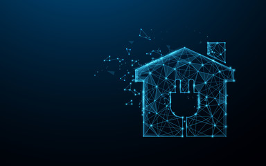 Fototapete - Smart home icon from lines, triangles and particle style design. Vector illustration