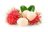 rambutan sweet delicious fruit with leaf  isolated on white background