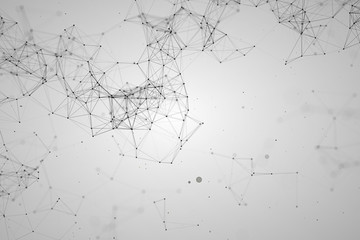 Wall Mural - abstract black geometrical plexus on white grey gradient background with lines and dots