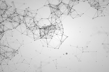 Wall Mural - abstract black geometrical plexus on white grey gradient background with lines and dots