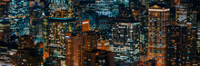 Chicago Cityscape Skyscrapers At Night Aerial View