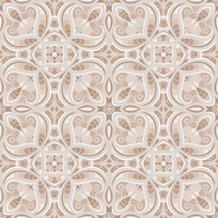 Wall Mural - Abstract seamless pattern, maiolica ceramic tile, vintage ornamental background in neutral beige color