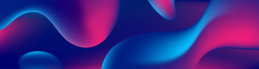 Wall Mural - Abstract blue and purple liquid wavy shapes futuristic banner. Glowing retro waves vector background