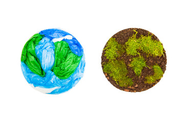 planet earth and plastic isolated on white