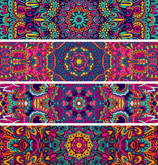 Festive colorful ornamental vector ethnic banner bundle