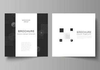 The minimal vector illustration of editable layout of two square format covers design templates for brochure, flyer, magazine. Abstract vector background with fluid geometric shapes.