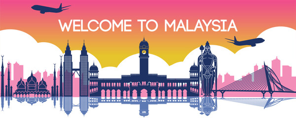 famous landmark of malaysia,travel destination,silhouette design
