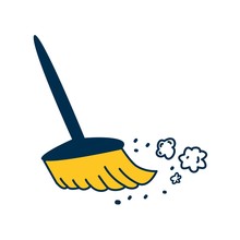 Broom And Dust. Cleaning Service. Icon Vector