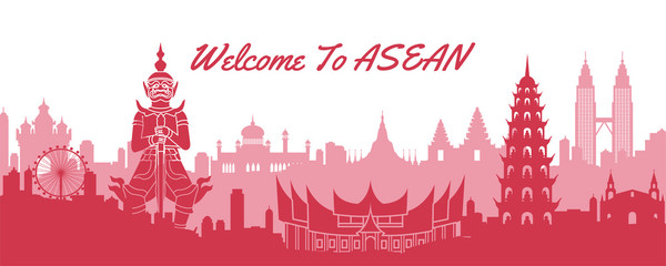 Wall Mural - famous landmark of ASEAN,travel destination with silhouette classic design