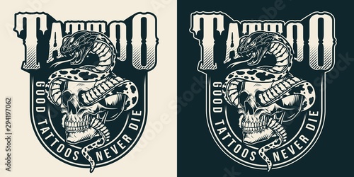 Vintage tattoo studio monochrome label