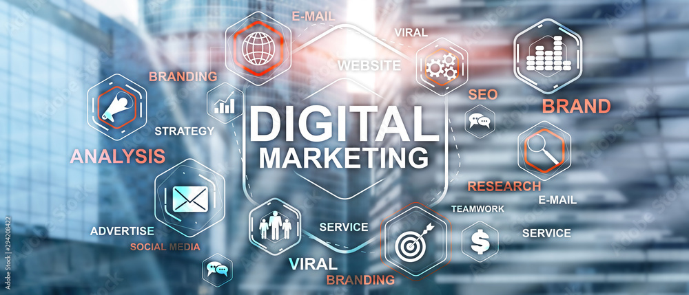 Digital Marketing. Mixed Media Business Background. Technology - obrazy, fototapety, plakaty 