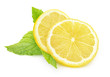 © ChaoticDesignStudio - Isolated lemon and mint. Two pieces of lemon fruit and fresh mint leaves isolated on white background with clipping path