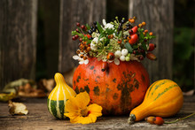 Hollow Pumpkin With Floral Decoration
