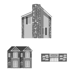 Wall Mural - Isolated object of building and front sign. Set of building and roof vector icon for stock.