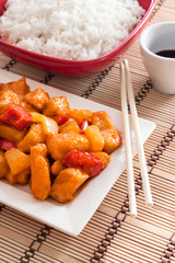 Sweet and sour chicken with bell pepper and pineapple