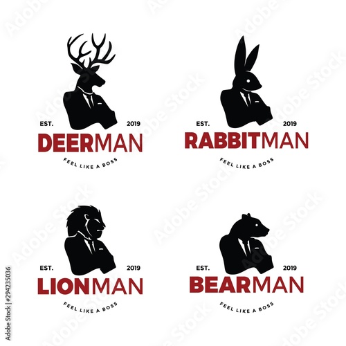 Download Deer Elk Lion Rabbit Bunny Bear Polar Animal Man Bundle Set Worker Man Logo Silhouette With