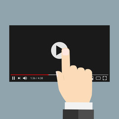 Wall Mural - hand pointing on video screen mock up
