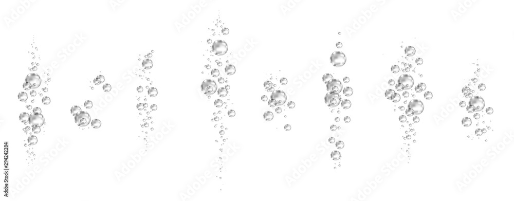 Underwater  black fizzing air bubbles on white  background. - obrazy, fototapety, plakaty 