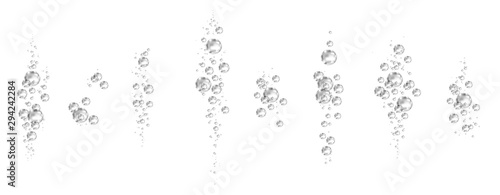 Cuadros en Lienzo Underwater black fizzing air bubbles on white background.