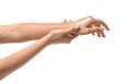 © Pixel-Shot - Female hands with cream on white background