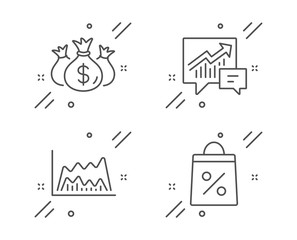 Wall Mural - trade chart, check investment and accounting line icons set. shopping bag sign. market data, busines