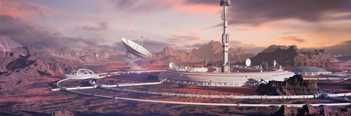 Wall Mural - habitat on mars surface, colony in desert landscape on the red planet