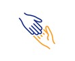 Give gesture sign. Helping hand line icon. Charity palm symbol. Colorful outline concept. Blue and orange thin line helping hand icon. Vector