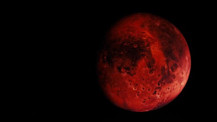 Wall Mural - abstract round red planet rotating on black background, seamless loop. animation. day and night on r