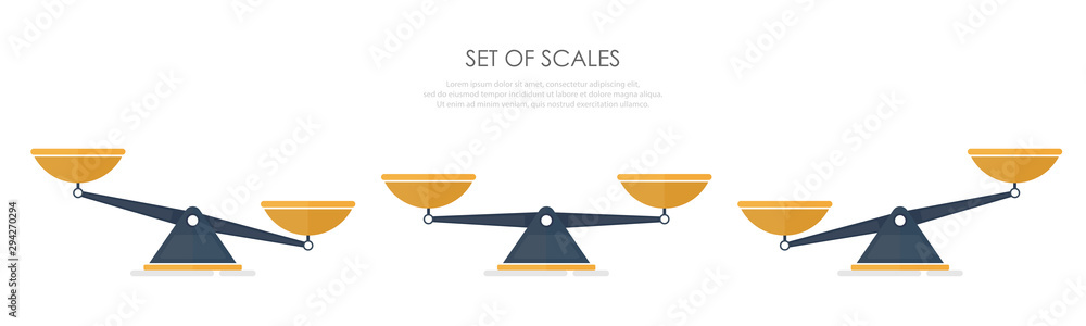 Vector of set of different scales in a flat style on white background. - obrazy, fototapety, plakaty 
