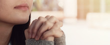 Young Asian Woman Praying, Teen Prayer, Hope, Gratitude Concept, Online Home Church