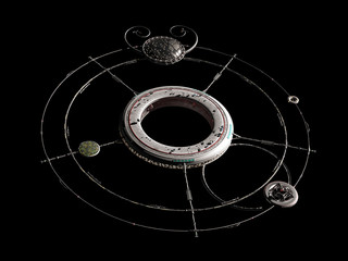 Wall Mural - space station isolated on black background, elegant high detail spacecraft