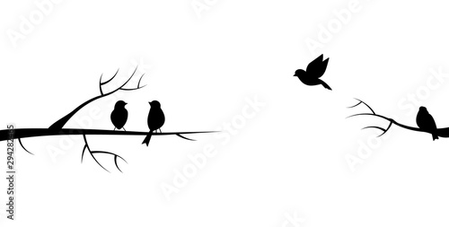 Flying bird branch silhouette illustration Wallpaper Mural