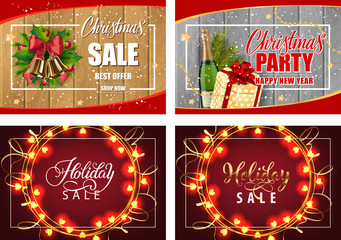 Wall Mural - Christmas Sale poster set with bells, gift box