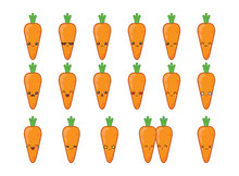 Carrot Cute Kawaii Mascot. Set Kawaii Food Faces