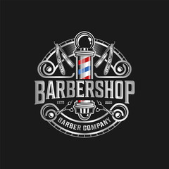 Wall Mural - PrintBarbershop logo with a complex design of elegant vintage details with professional scissors and razor elements, for your business and professional barbershop label with quality services.