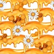 © Gribanessa - Seamless dripping honey pattern and white chamomiles