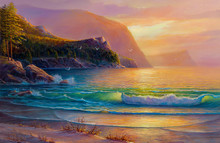 Sunset On The Sea, Painting By Oil On Canvas.