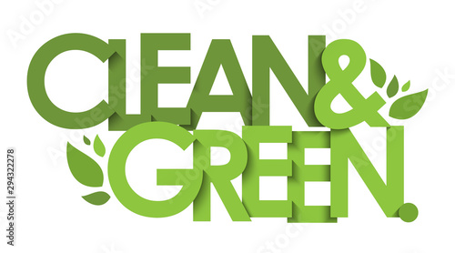 Fotografía CLEAN & GREEN green vector typography with leaves