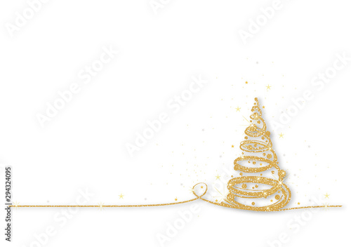 Gold Glittering Xmas Tree on White Background - Abstract Graphic Illustration...