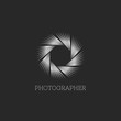 Photo studio or photographer logo abstract endless aperture symbol of the camera lens, linear design of thin lines modern metal gradient