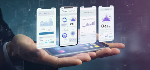 Wall Mural - application interface ui on a smartphone - 3d rendering