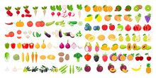 Vector Fruits And Vegetables Icon Set Isolated On White Background. Vector Illustration.