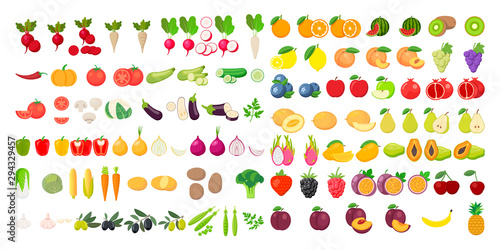Fotografía Vector fruits and vegetables icon set isolated on white background