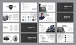 © olegphotor - Set of black and white slide templates with circles and photos, for annual report and presentation of web slides for marketing.