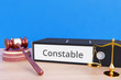 Constable – Folder with labeling, gavel and libra – law, judgement, lawyer