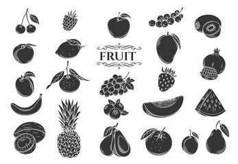 Wall Mural - Fruit glyph icons set