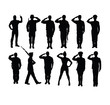 Saluting Soldier and Army Force Silhouettes, art vector design 