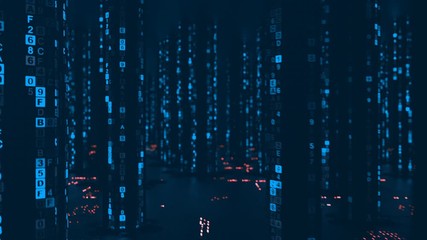 Wall Mural - blue digital hex computer code in cyberspace. futuristic technology or sci-fi illustration. seamless